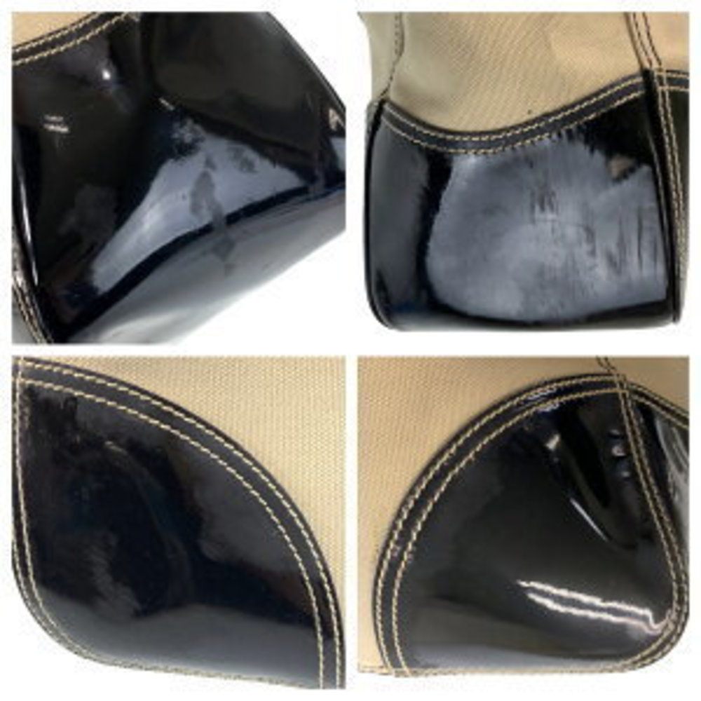 Prada Triangular Beige Black Canvas Tote Bag - image 7